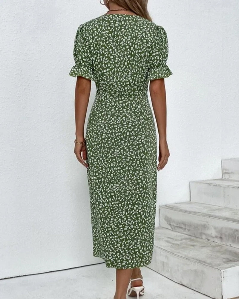 Camille - Robe midi élégante avec imprimé floral et manches