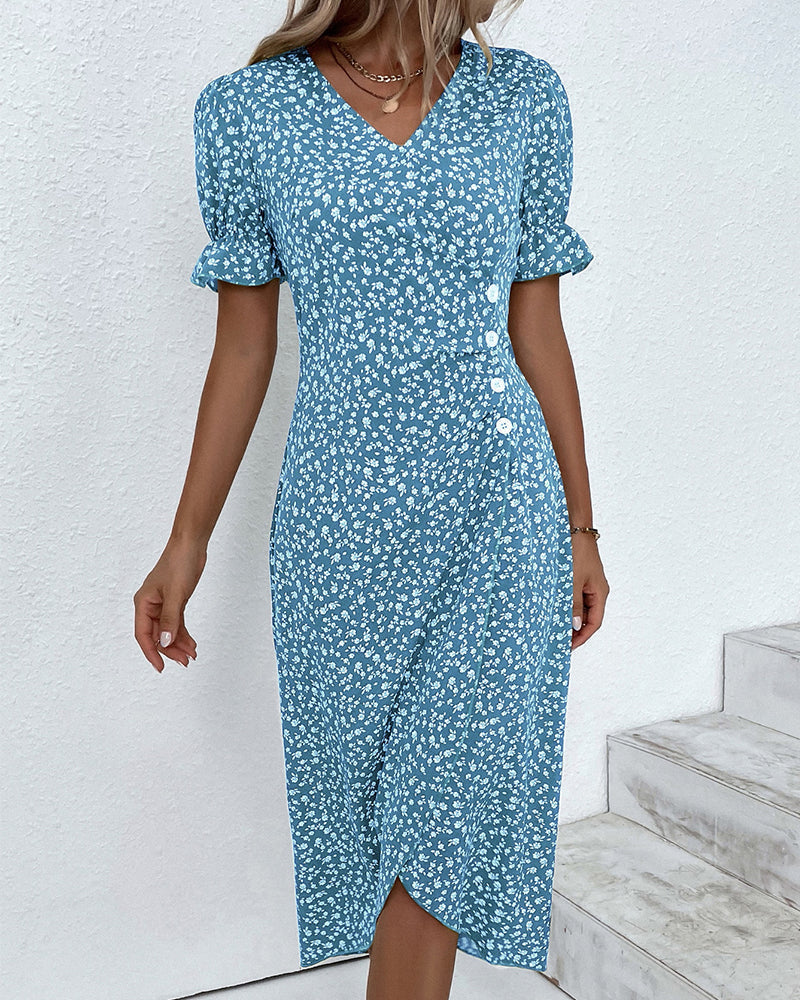 Camille - Robe midi élégante avec imprimé floral et manches