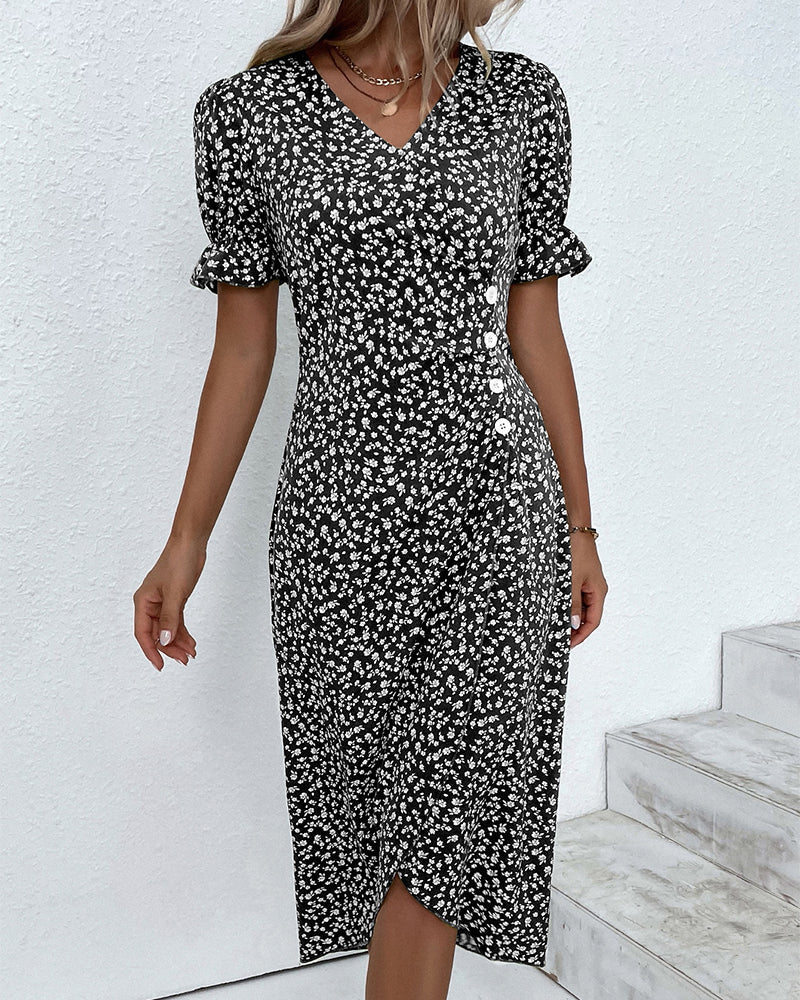 Camille - Robe midi élégante avec imprimé floral et manches