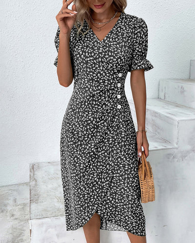 Camille - Robe midi élégante avec imprimé floral et manches