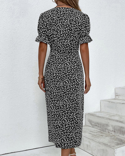 Camille - Robe midi élégante avec imprimé floral et manches