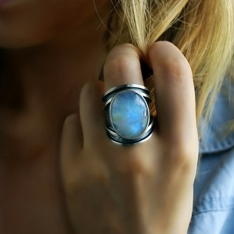 Bague ovale en pierre de lune