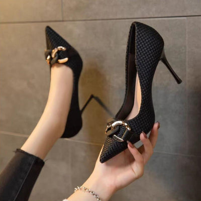 Talons pour femmes en texture tissée avec d'élégants ornements métalliques - Mireille