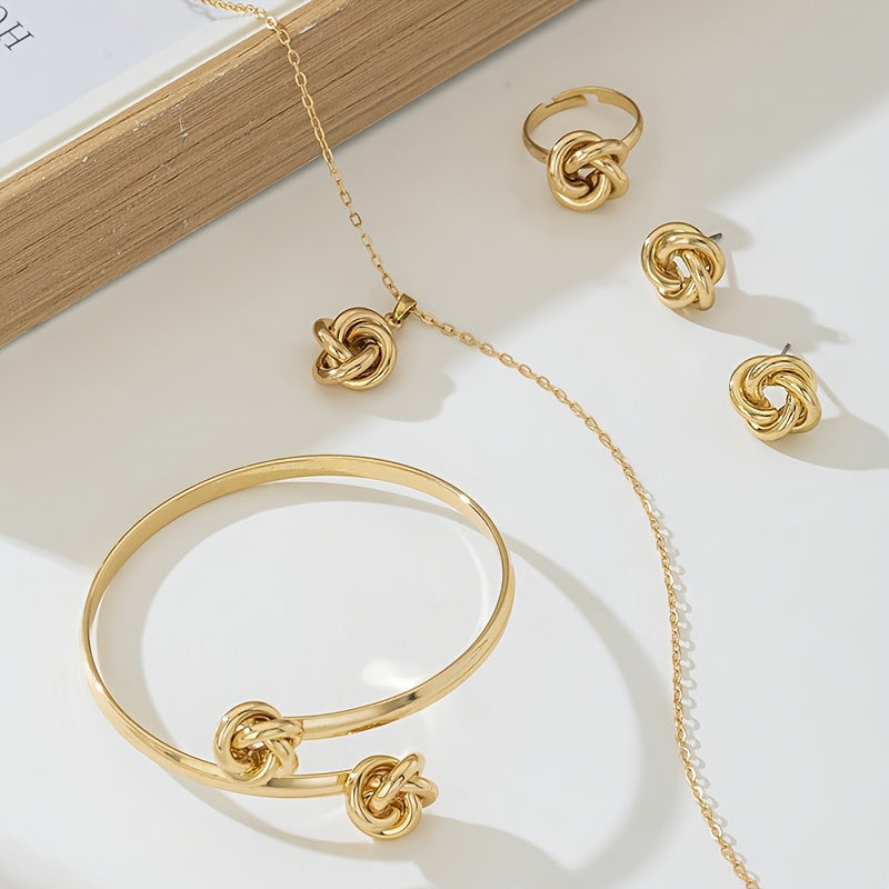 Ensemble élégant 3 pièces – Collier, bracelet et bague motif nœud