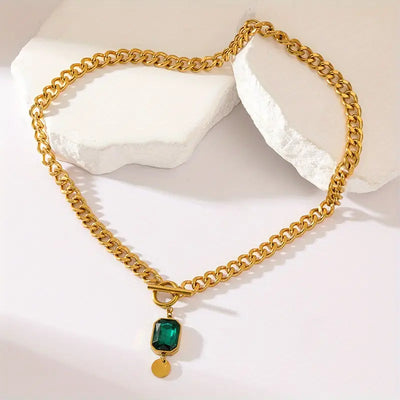 Collier Pendentif Émeraude à Grosse Chaîne | Or 18K