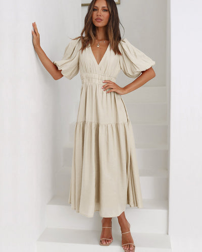 Robe mi-longue à taille haute femme