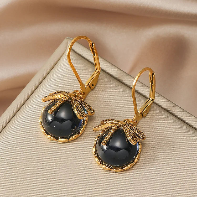 Boucles d'oreilles libellule sphérique en argent antique
