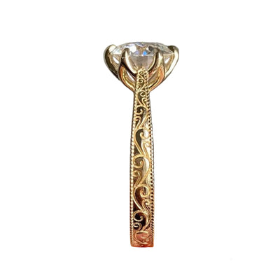 Bague français en argent gravée motif floral
