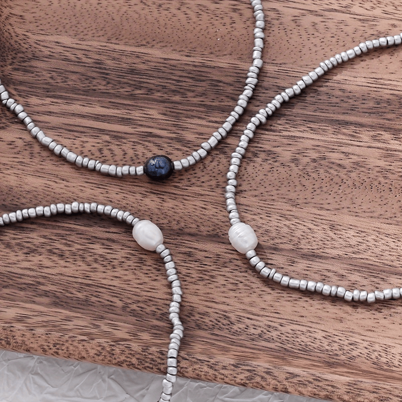 Colliers vintage 3 pièces avec perles d’eau douce et perles – Faits main