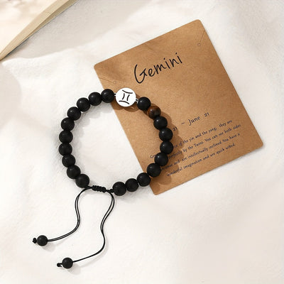 Bracelet Zodiaque en Perles Noires – Ajustable et Élégant