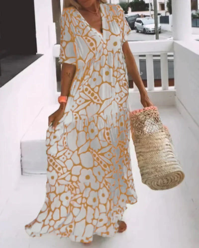Robe décontractée à col en V et à motifs