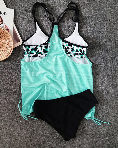 Tankini uni avec motif léopard