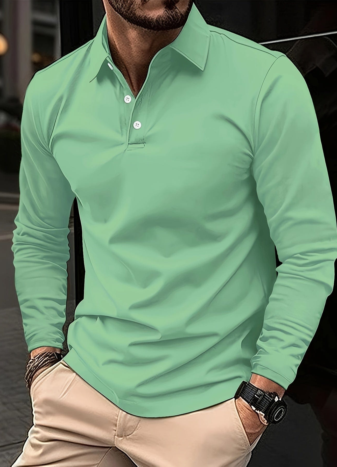 Daruf | Polo À Manches Longues Pour Homme  | Blanc