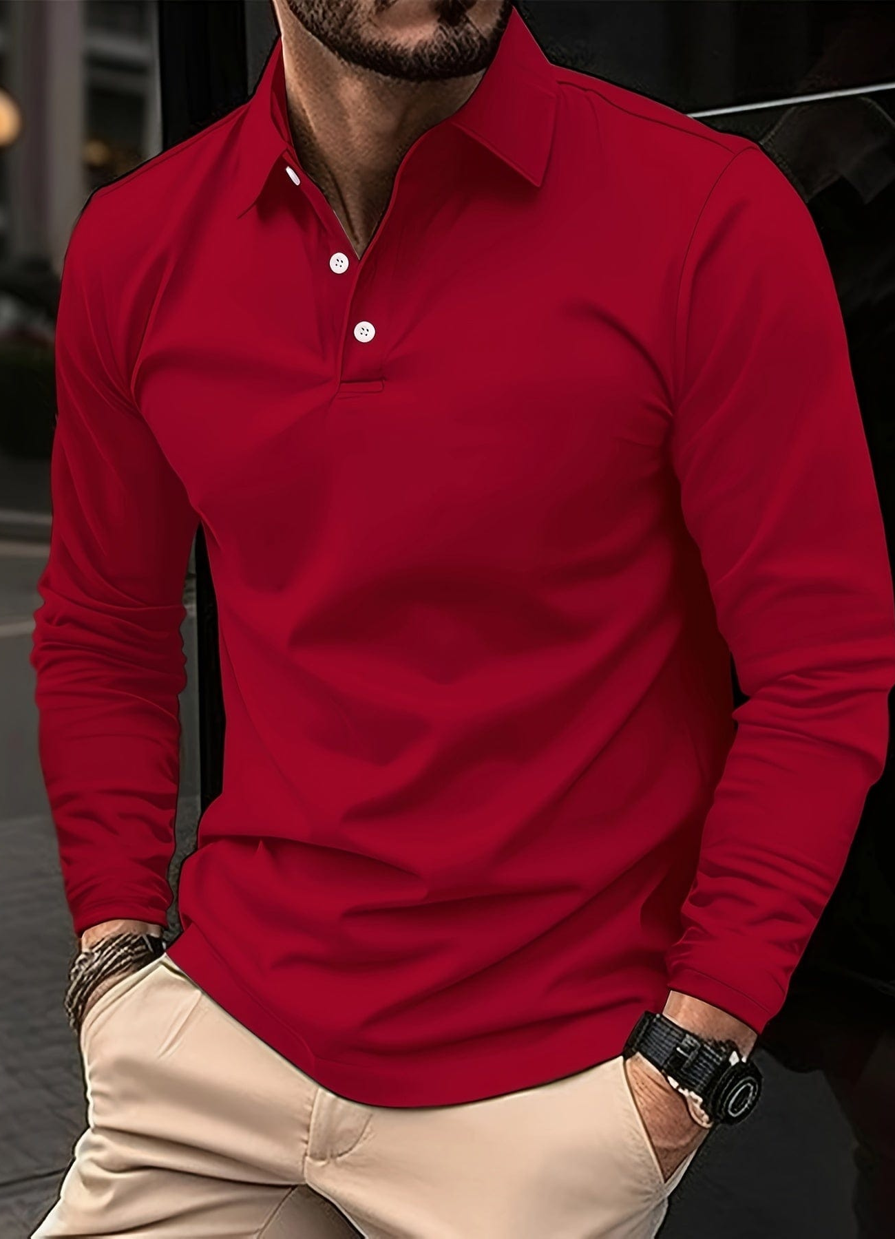 Daruf | Polo À Manches Longues Pour Homme  | Blanc