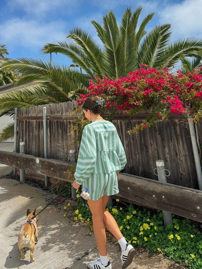 Abygail | Ensemble Short Rayé et Blouse avec Confort Décontracté pour Femme