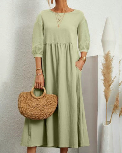 Robe Midi pour Femme avec Col Rond et Poches