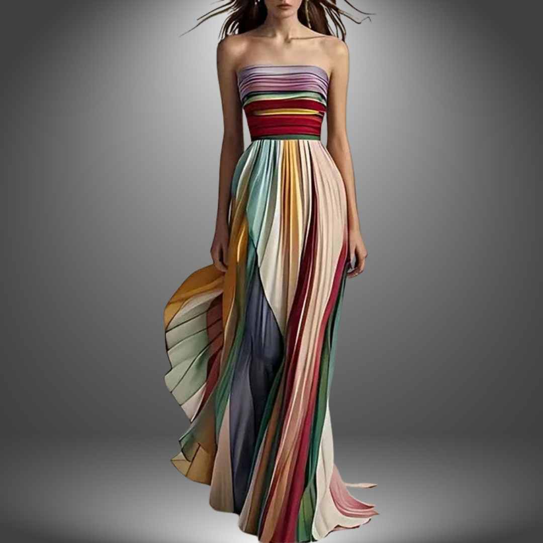 Abigail | Robe maxi plissée colorée sans bretelles