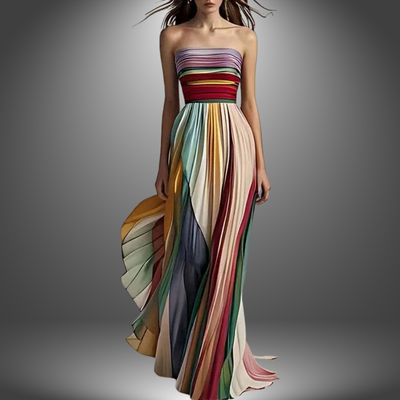 Abigail | Robe maxi plissée colorée sans bretelles