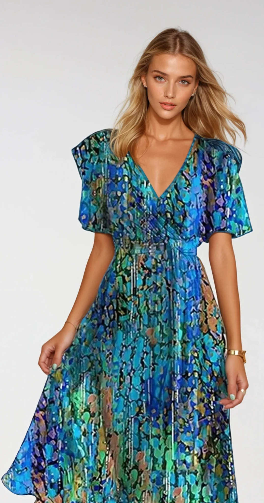 Océane - Robe bleue midi en tissu léger