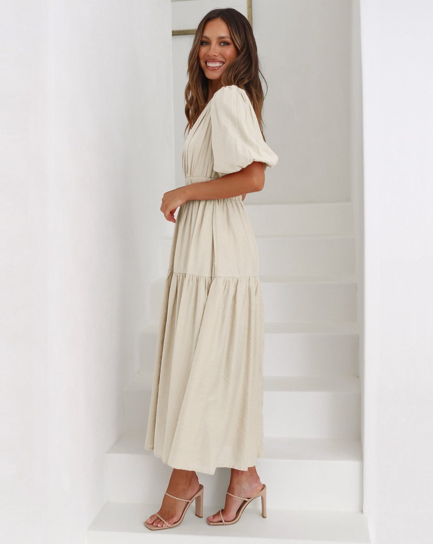 Robe mi-longue à taille haute femme