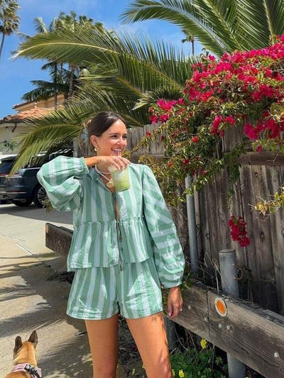 Abygail | Ensemble Short Rayé et Blouse avec Confort Décontracté pour Femme