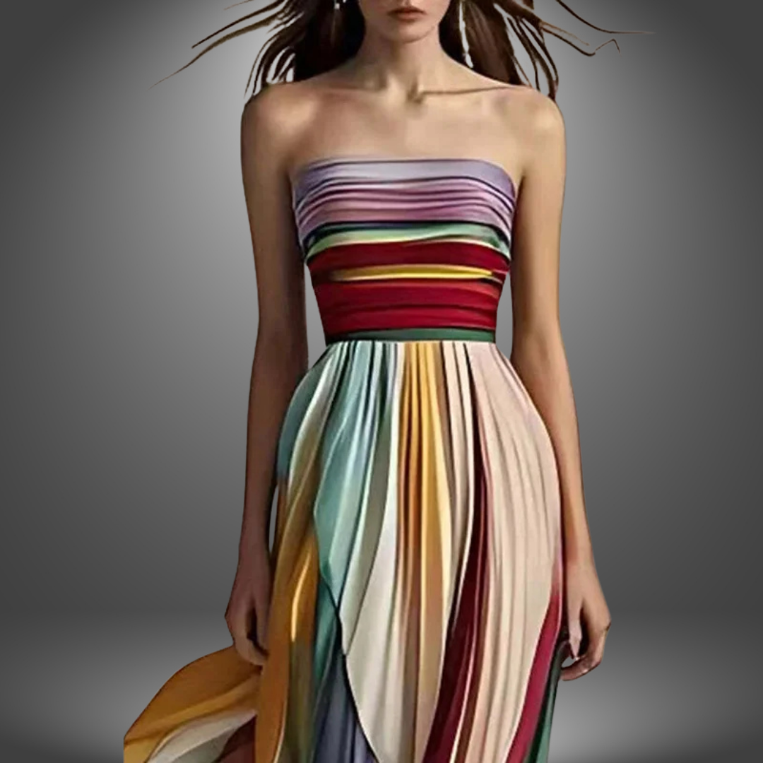 Abigail | Robe maxi plissée colorée sans bretelles