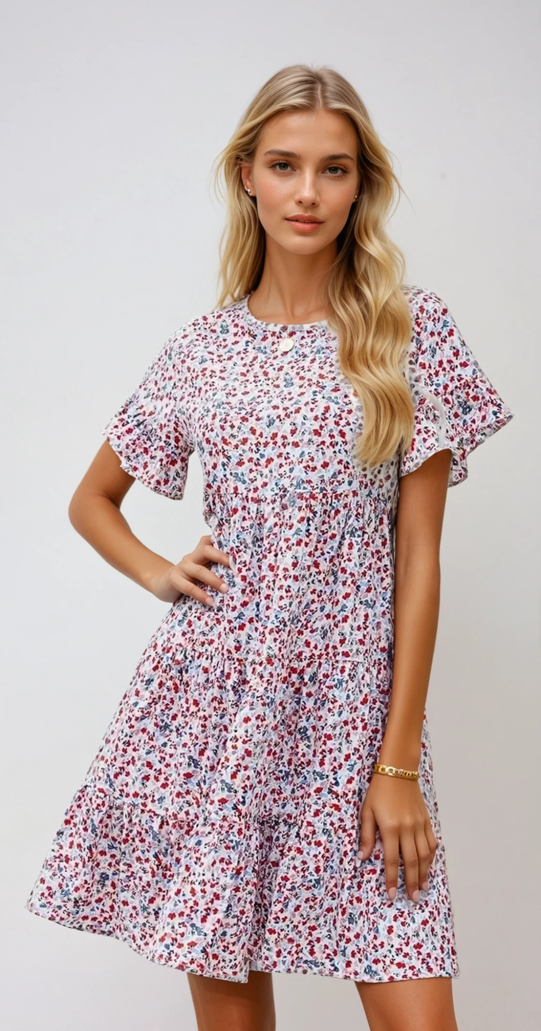 Inès - Robe à jupe étagée et manches volantes