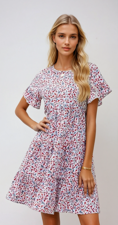 Inès - Robe à jupe étagée et manches volantes