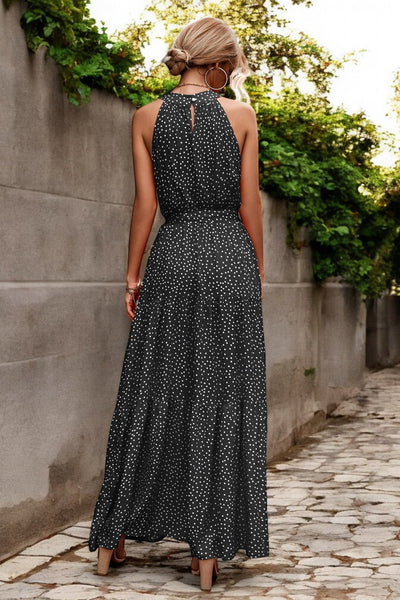 Solène - Robe longue avec ceinture à la taille et motifs