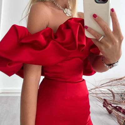 VELAVIE – Femme Robe Asymétrique Longue avec Fente Discrète