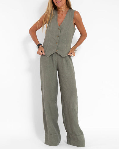 Amber – Ensemble Décontracté Chic avec Gilet Sans Manche et Pantalon Large