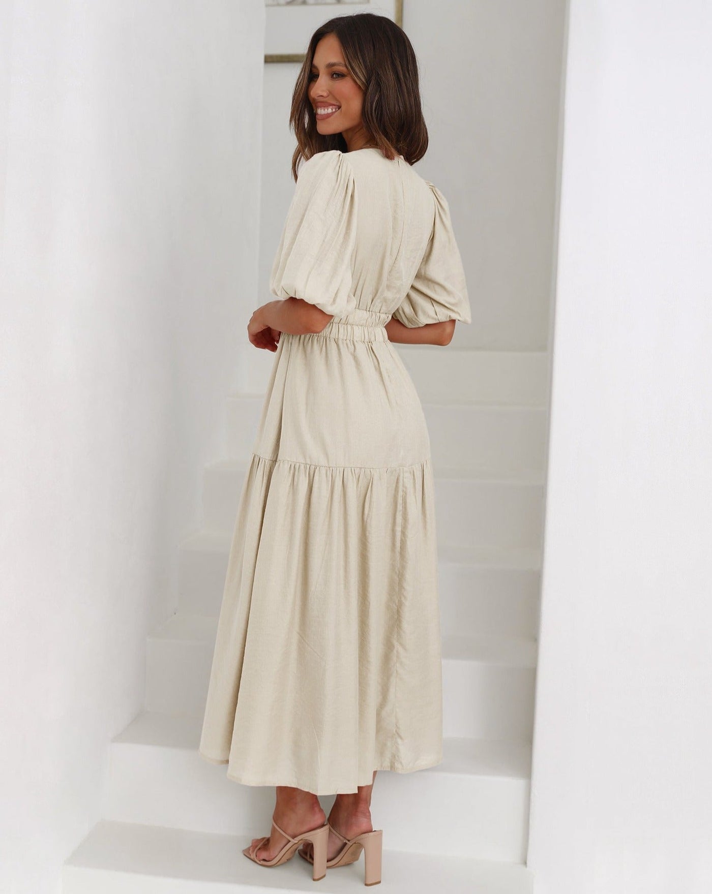 Robe mi-longue à taille haute femme
