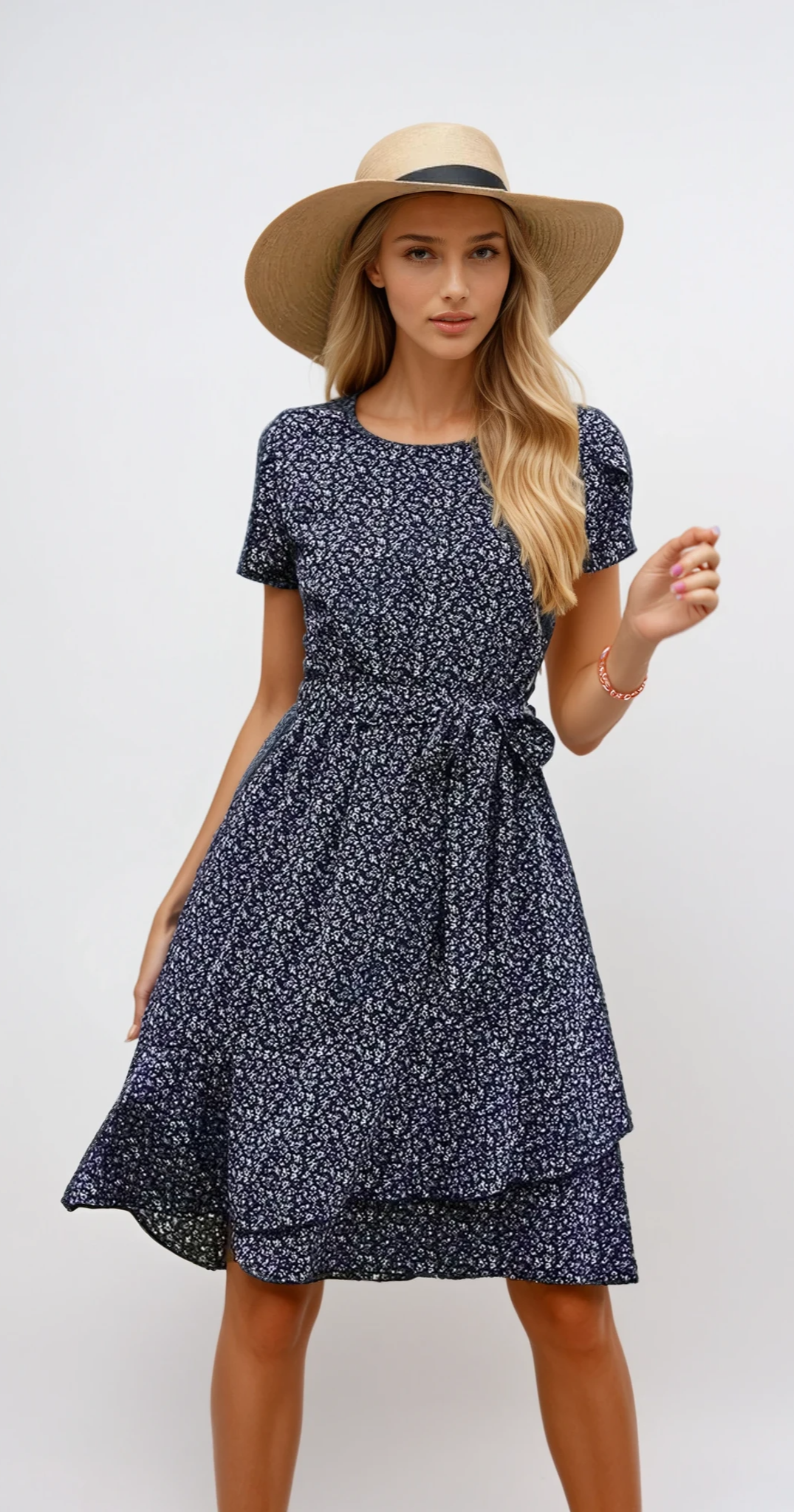 Éléanor - Mini robe avec ceinture et manches fleuries