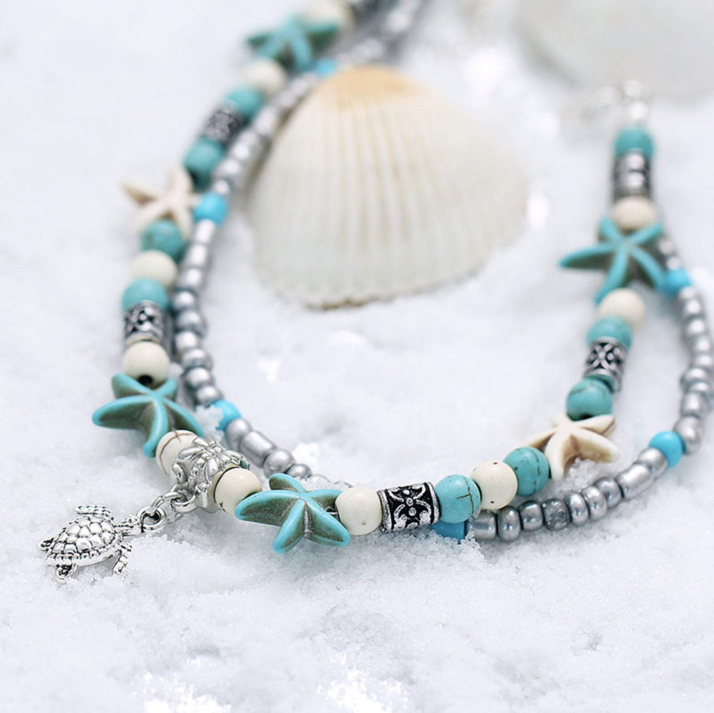 Cheville marine avec étoile de mer et tortue