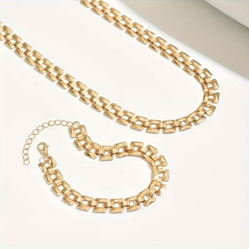Parure collier et bracelet au design boucle carrée tendance en or ou en argent