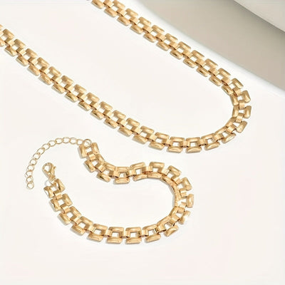 Parure collier et bracelet au design boucle carrée tendance en or ou en argent