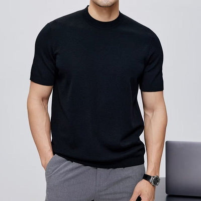 T-shirt homme en coton mercerisé, col rond, style minimaliste - Hugo