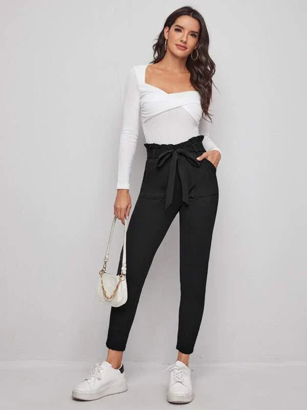 Sandra | Pantalon avec nœud pour femme | noir