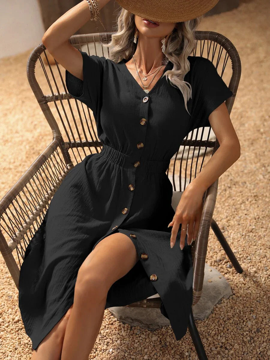 Alba | Robe chemise Bouton en bas pour femme | Midi