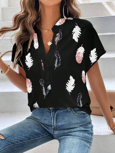 Genevieve | Top Design en plumes pour femme | manche courte