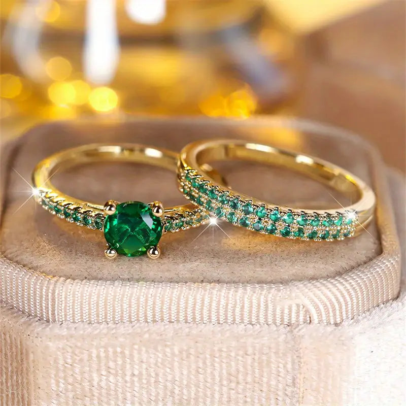 Ensemble Bagues Duo Serena Émeraude | Or 18K