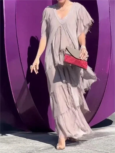 Blaise - Robe Maxi à Manches Courtes Volantes et Décolleté en V