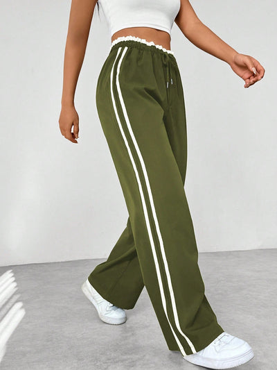 Yara – Pantalon Large Tendance à Bandes Sportives