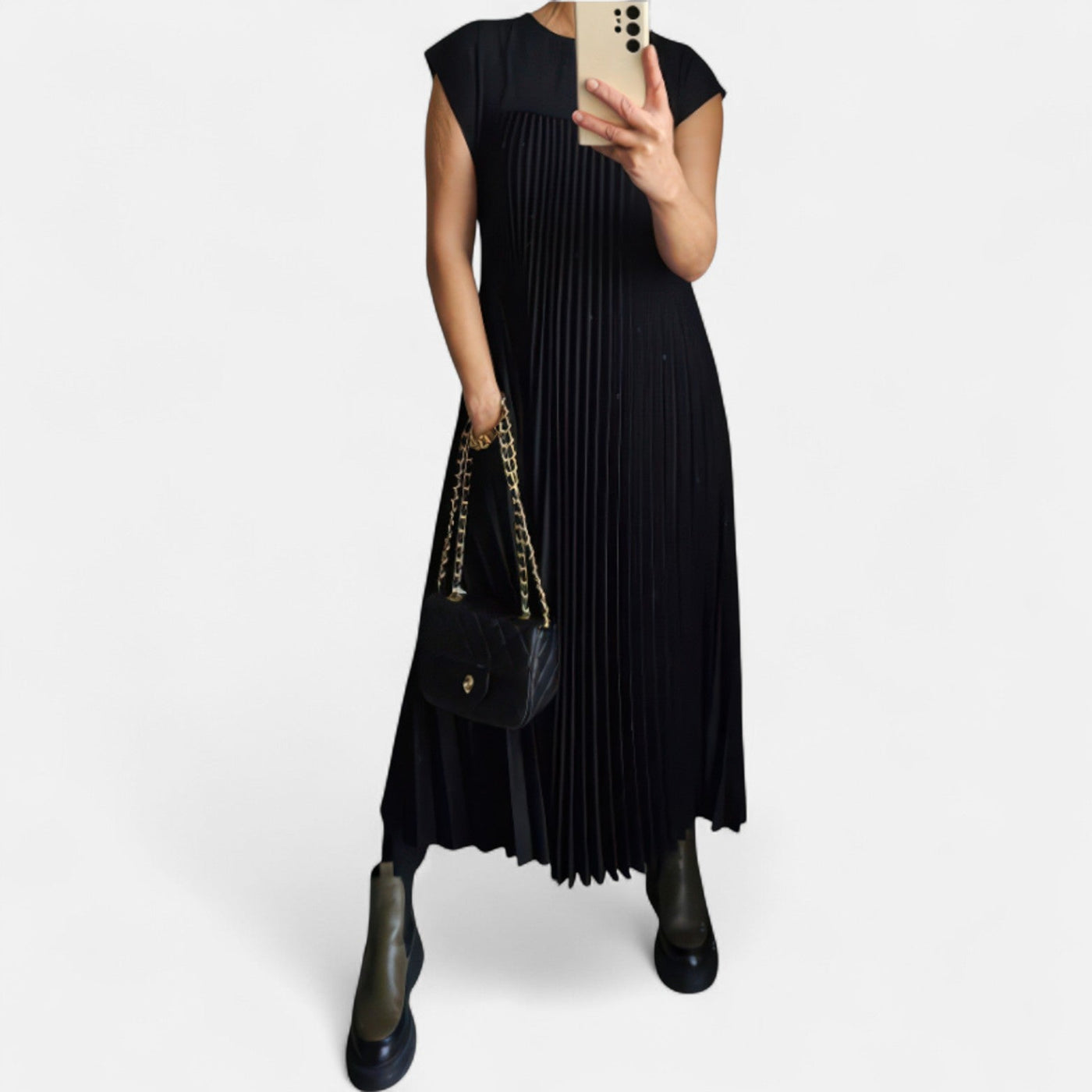Edmonton Essence™ | Chic Pleated Dress + FREE Forever Bonded Bracelets