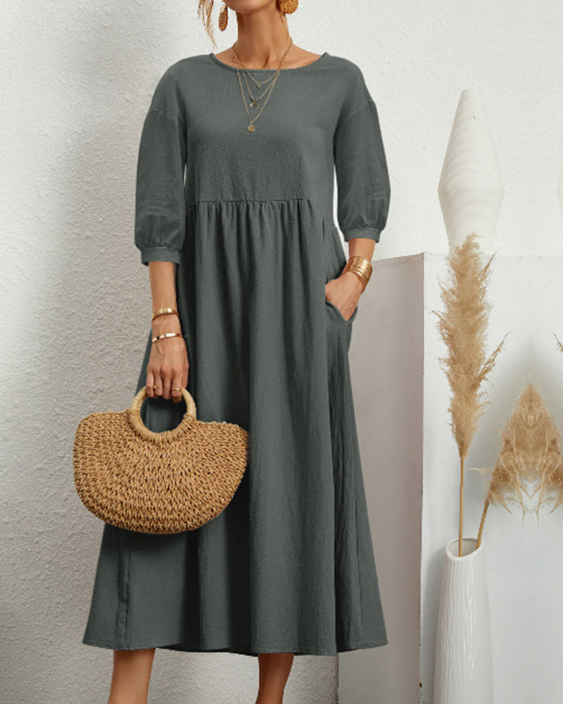 Robe Midi pour Femme avec Col Rond et Poches