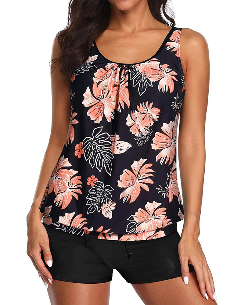 Tankini Slim Haut Boxertanga Imprimé Deux Pièces