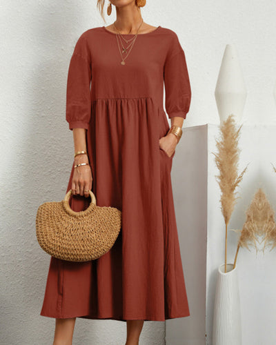 Robe Midi pour Femme avec Col Rond et Poches
