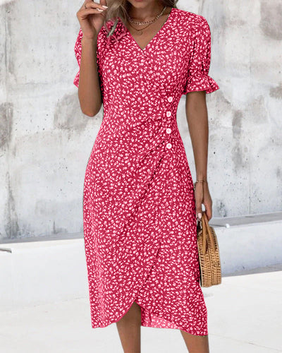 Camille - Robe midi élégante avec imprimé floral et manches