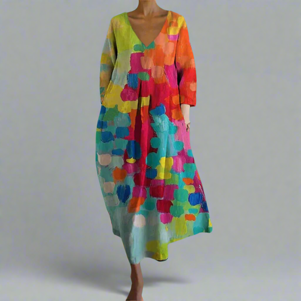 Ursina | Robe Colorée à Col en V en Tissu Premium