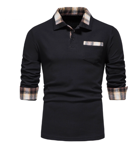 Tommy Polo | Polo à manches longues avec col en patchwork pour hommes